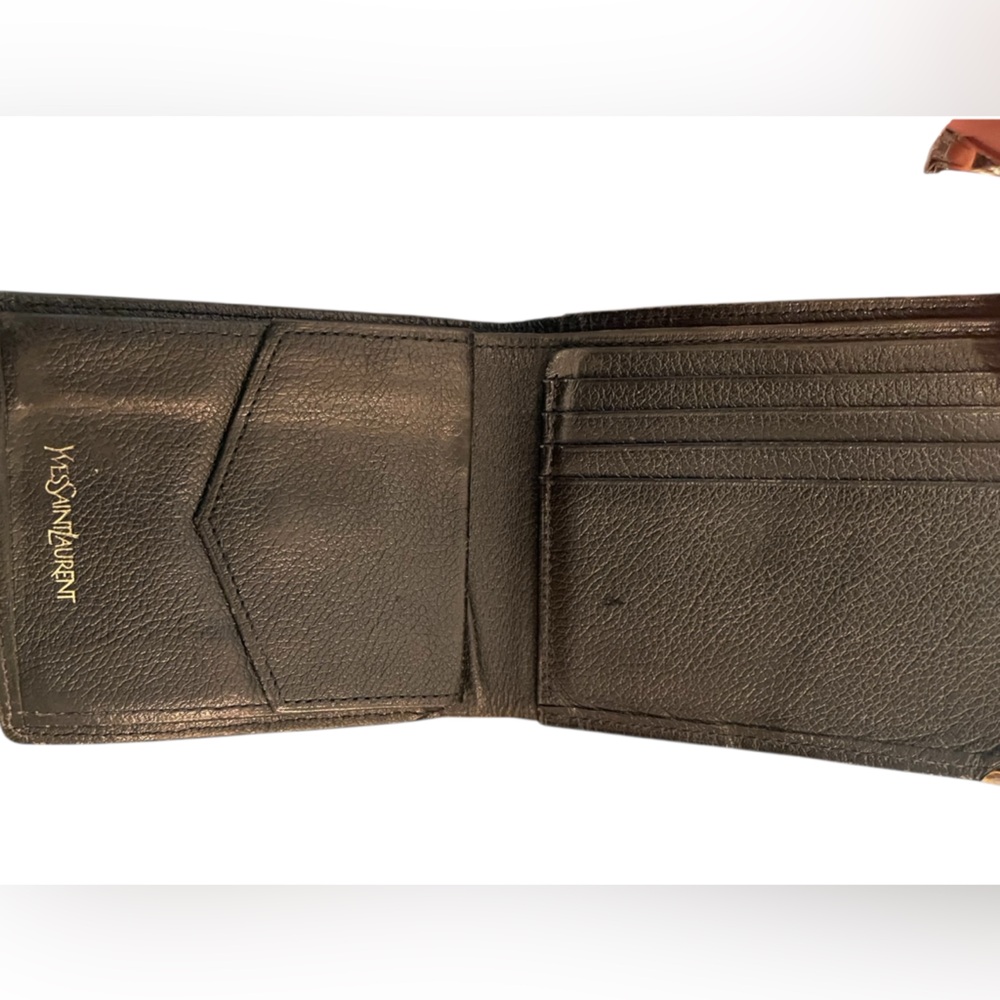 Yves Saint Laurent Black Leather Card Holder with Gold Accents - Picture 2 of 7